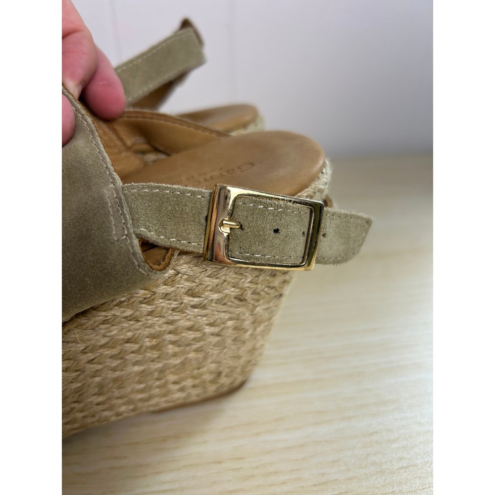 Garnet Hill Wedge Sandals Womens 8 Tan Suede Espadrille Made in Italy Boho - Picture 3 of 7